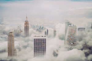 纽约市 - 天际线 - 带云